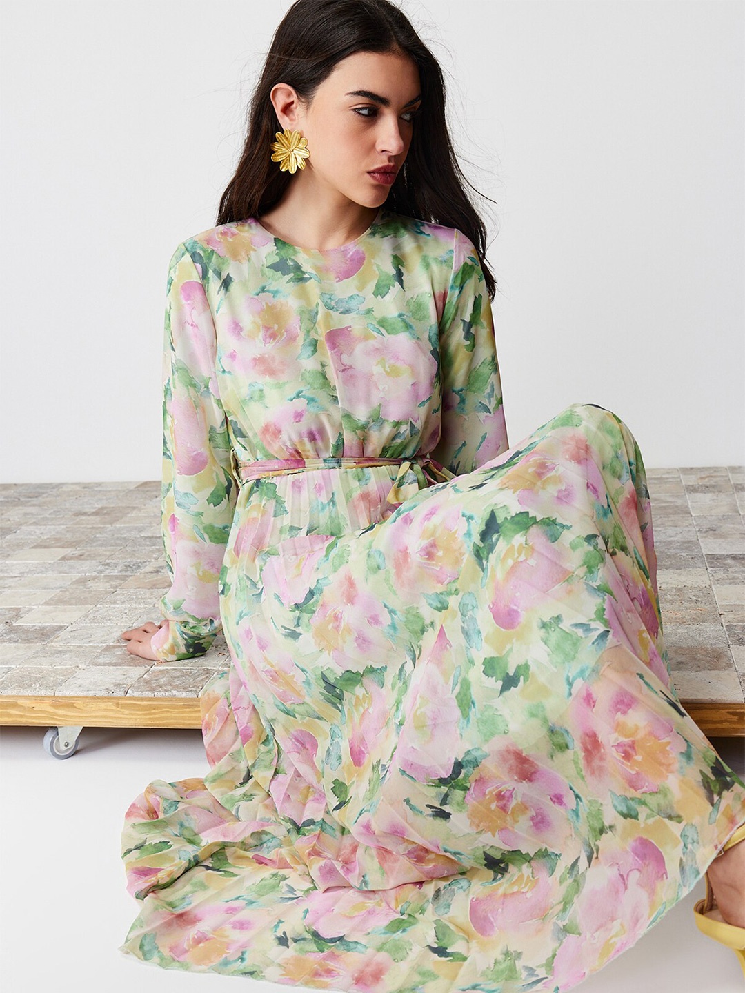 

Trendyol Floral Printed Maxi Dress, Yellow