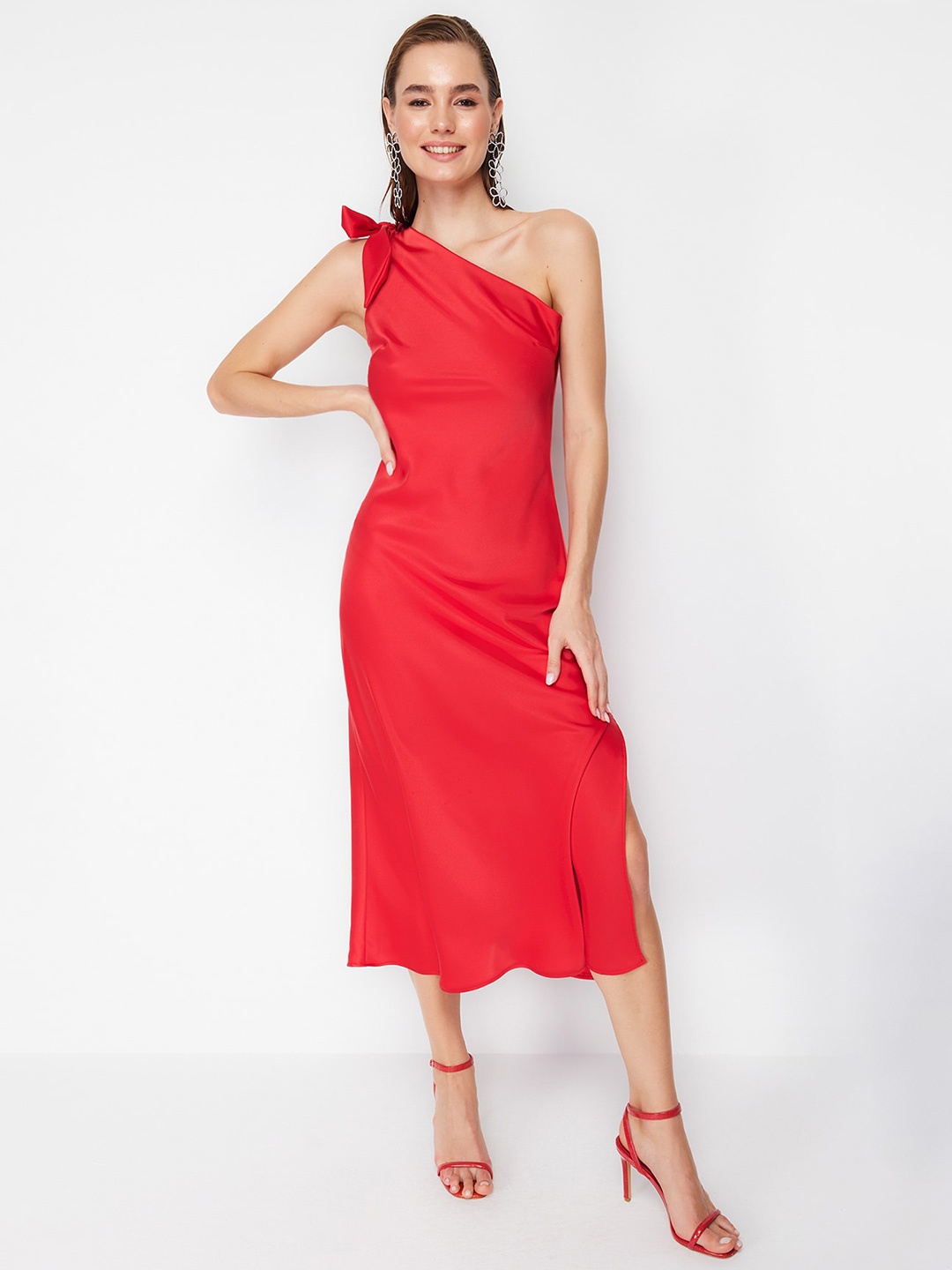 

Trendyol One Shoulder Sheath Midi Dress, Red