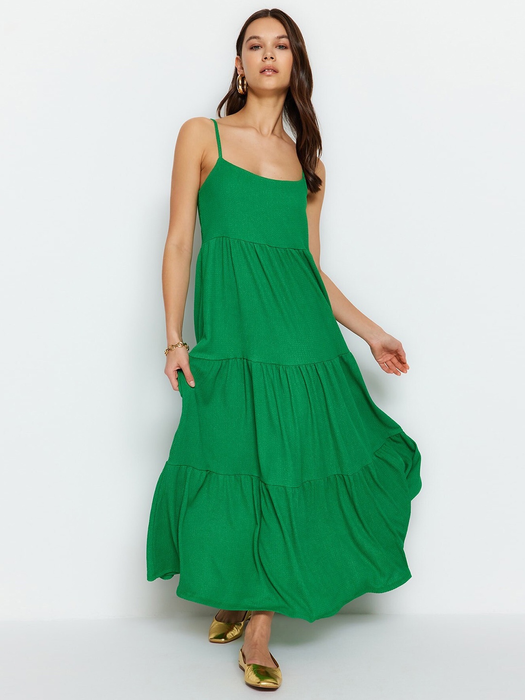 

Trendyol Tiered Detail Shoulder Straps Maxi Dress, Na
