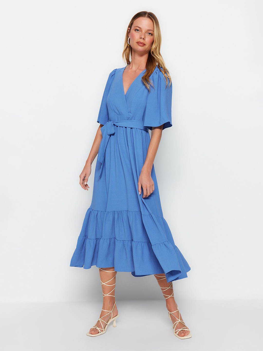 

Trendyol Flared Sleeve Fit & Flare Midi Dress, Blue