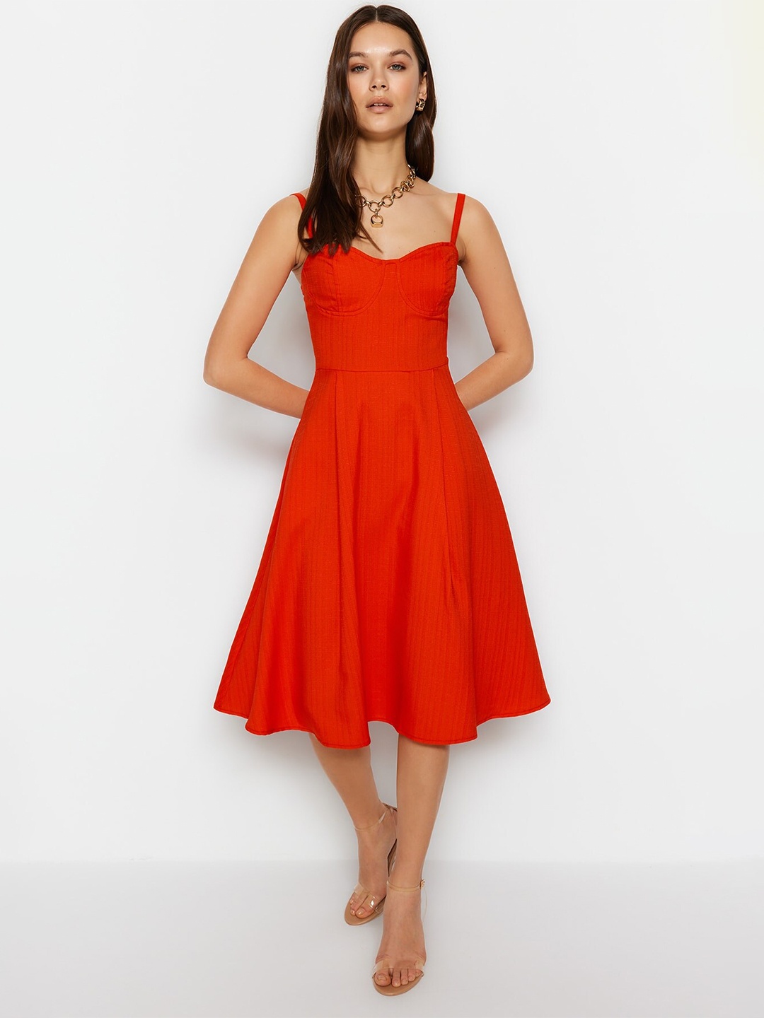

Trendyol Shoulder Strap Fit & Flare Dress, Red