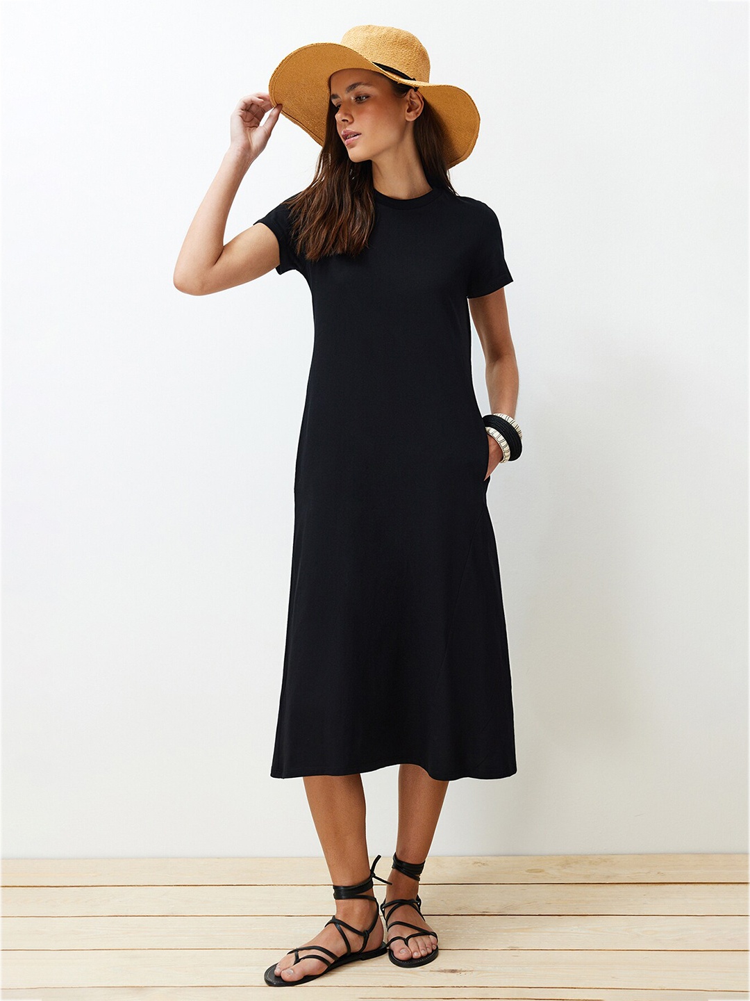 

Trendyol Pure Cotton A-Line Midi Dress, Black