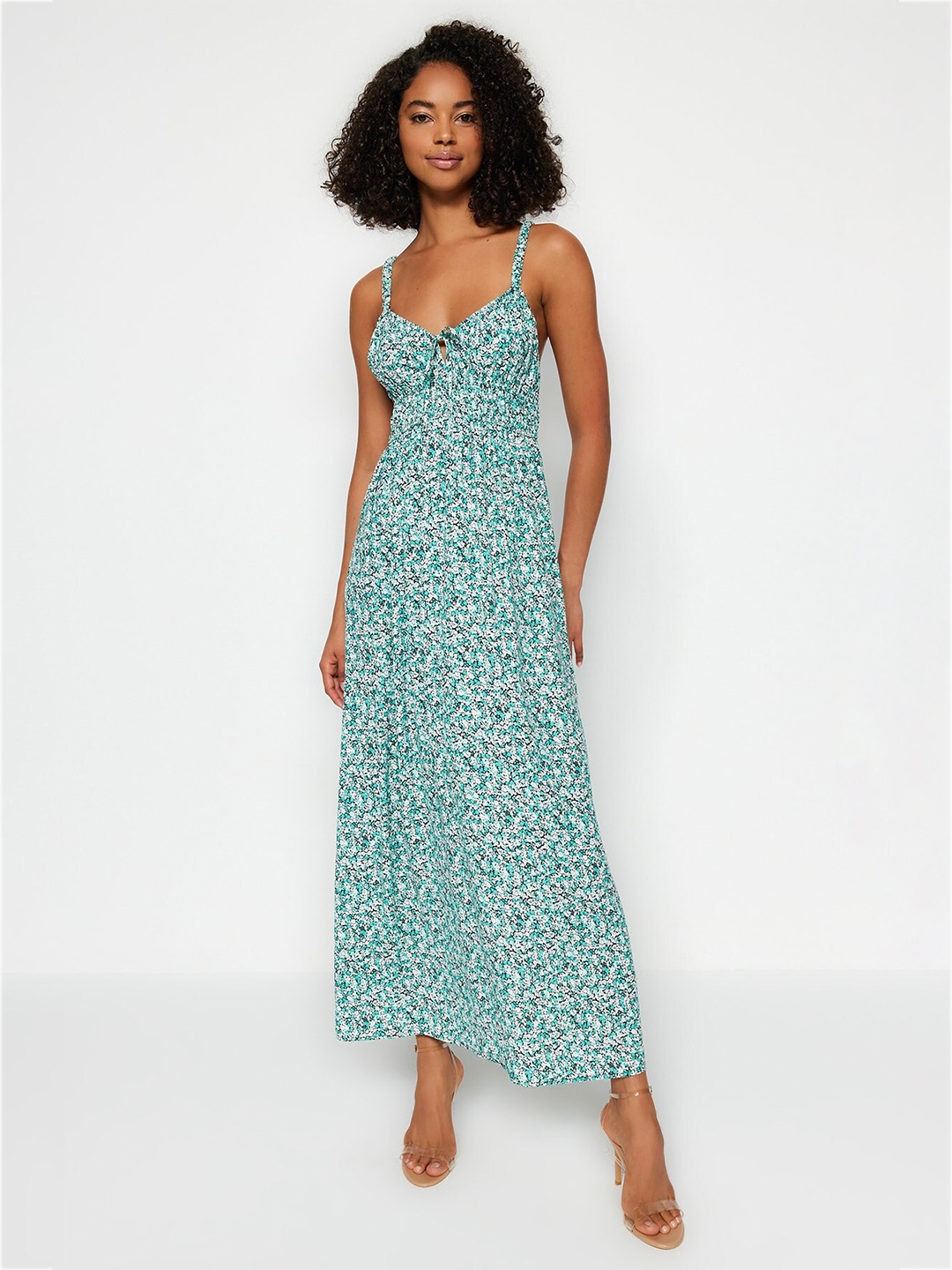 

Trendyol Floral Printed Shoulder Straps Maxi Dress, Na