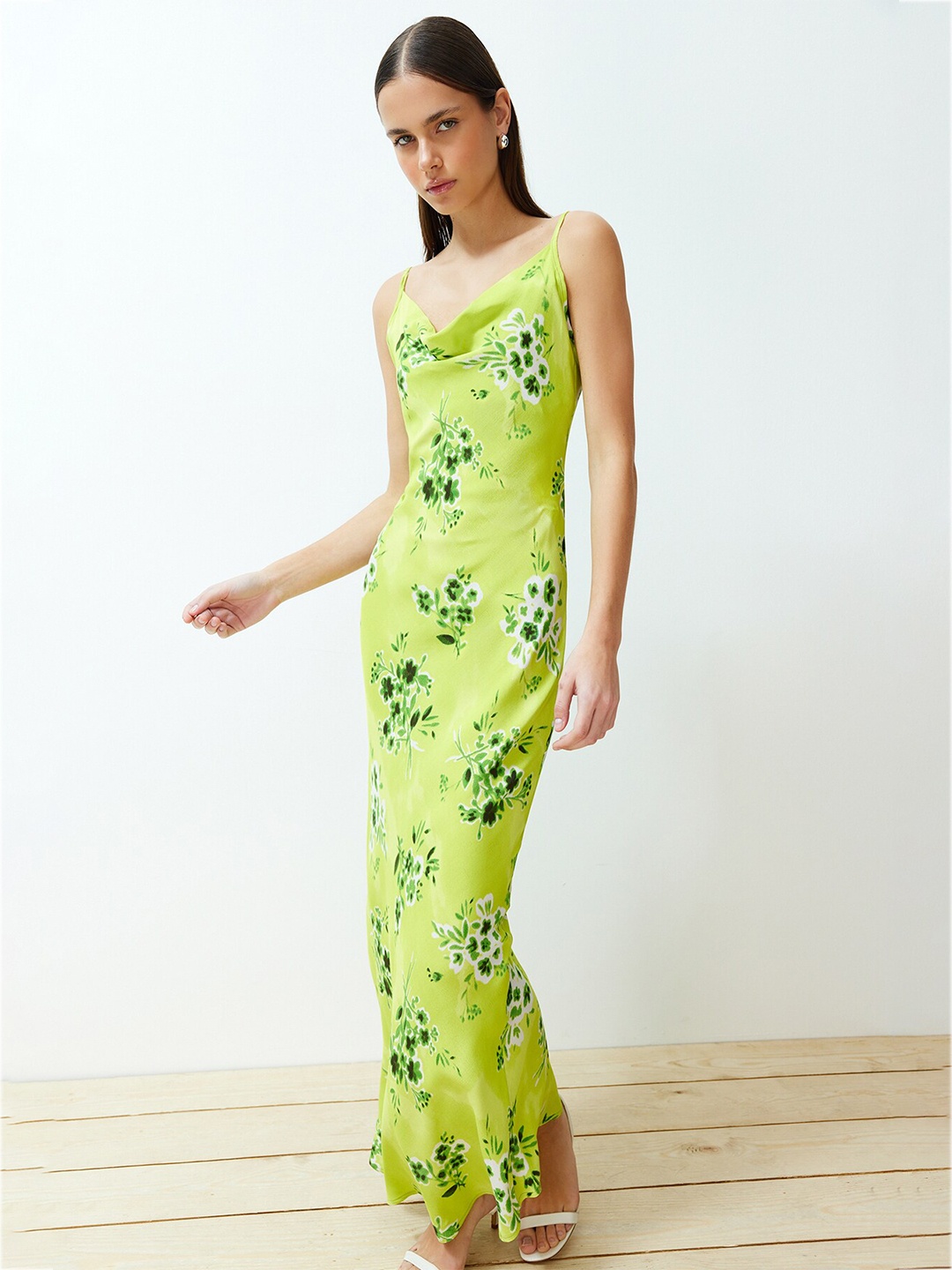 

Trendyol Floral Printed Shoulder Straps Maxi Dress, Yellow