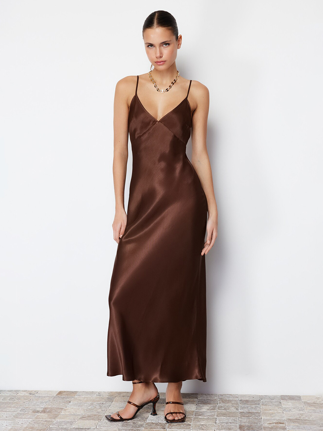 

Trendyol Shoulder Straps Sleeveless Maxi Dress, Brown