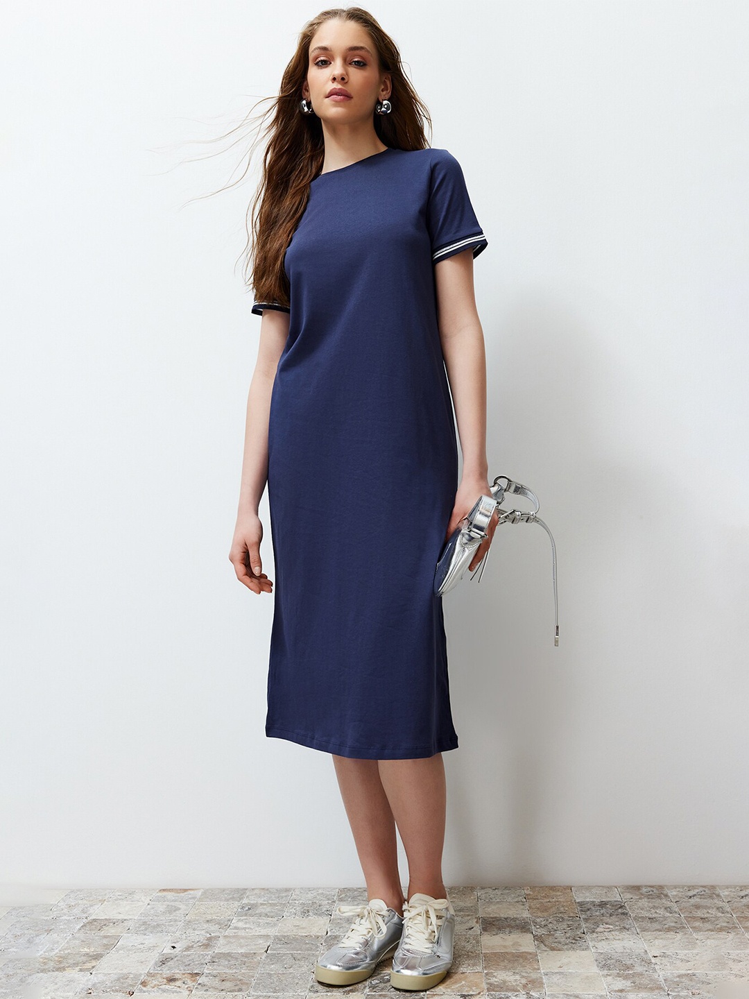 

Trendyol Pure Cotton A-Line Midi Dress, Blue