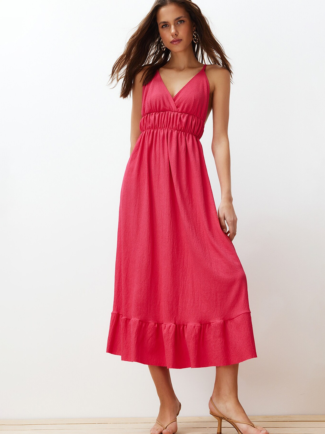 

Trendyol Shoulder Straps Empire Midi Dress, Fuchsia