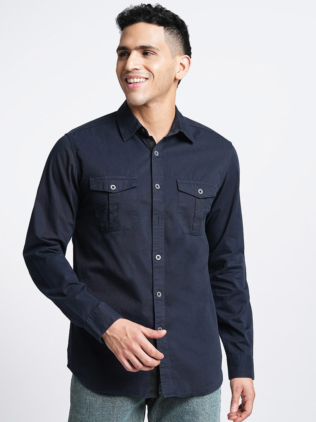 

Blue Buddha Comfort Slim Fit Cotton Casual Shirt, Navy blue