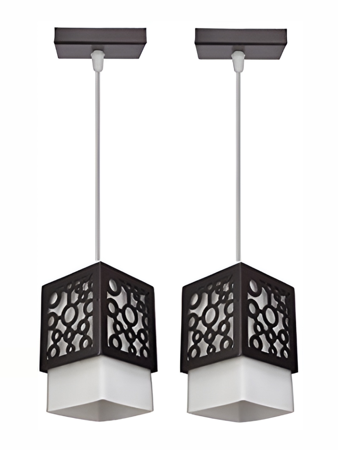 

Whiteray Brown & White 2 Pieces Textured Square Wooden Contemporary Ceiling Lamp