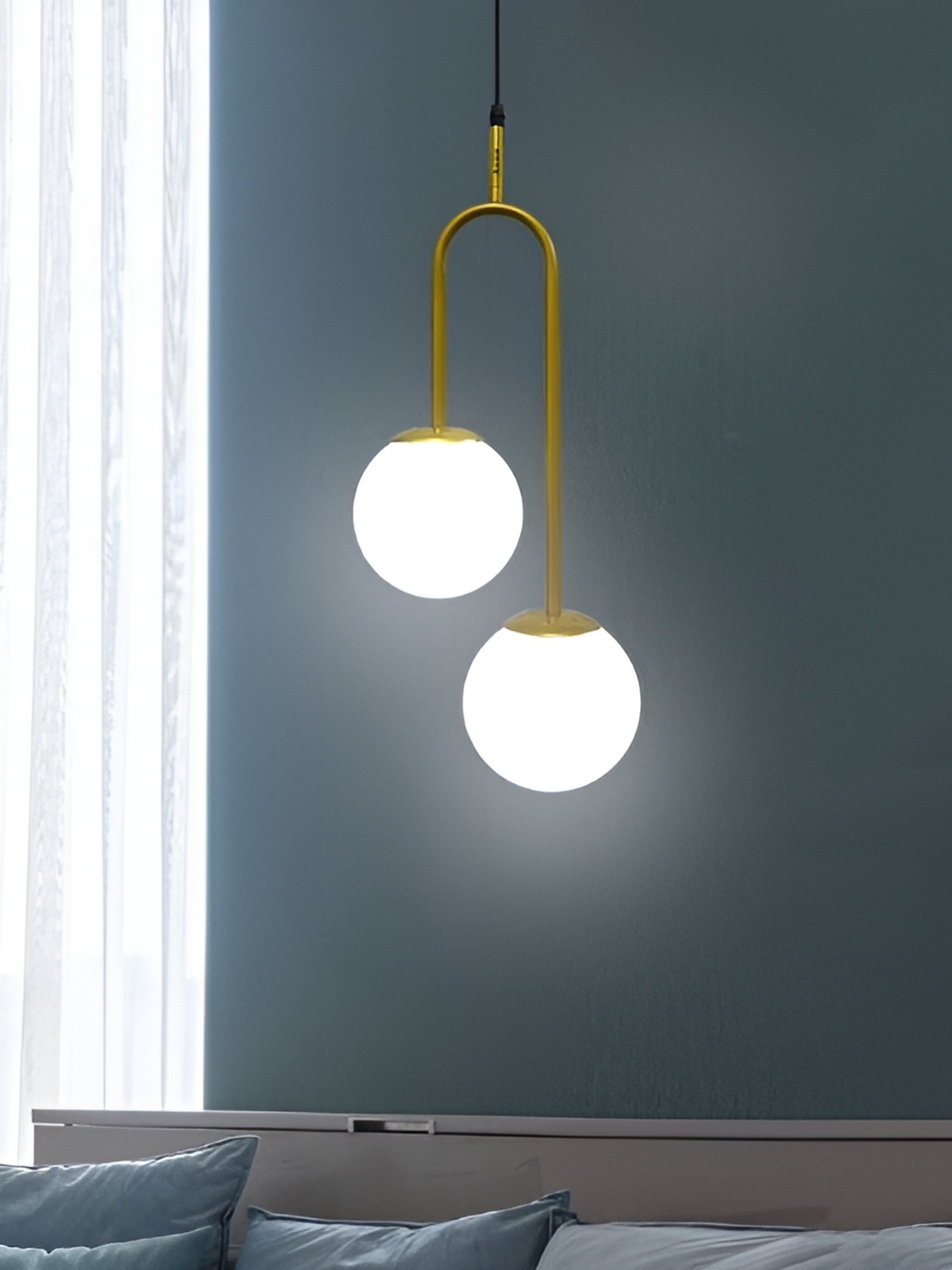 

Whiteray Gold-Toned & White Metal Quirky Spherical Shaped Ceiling Lamp