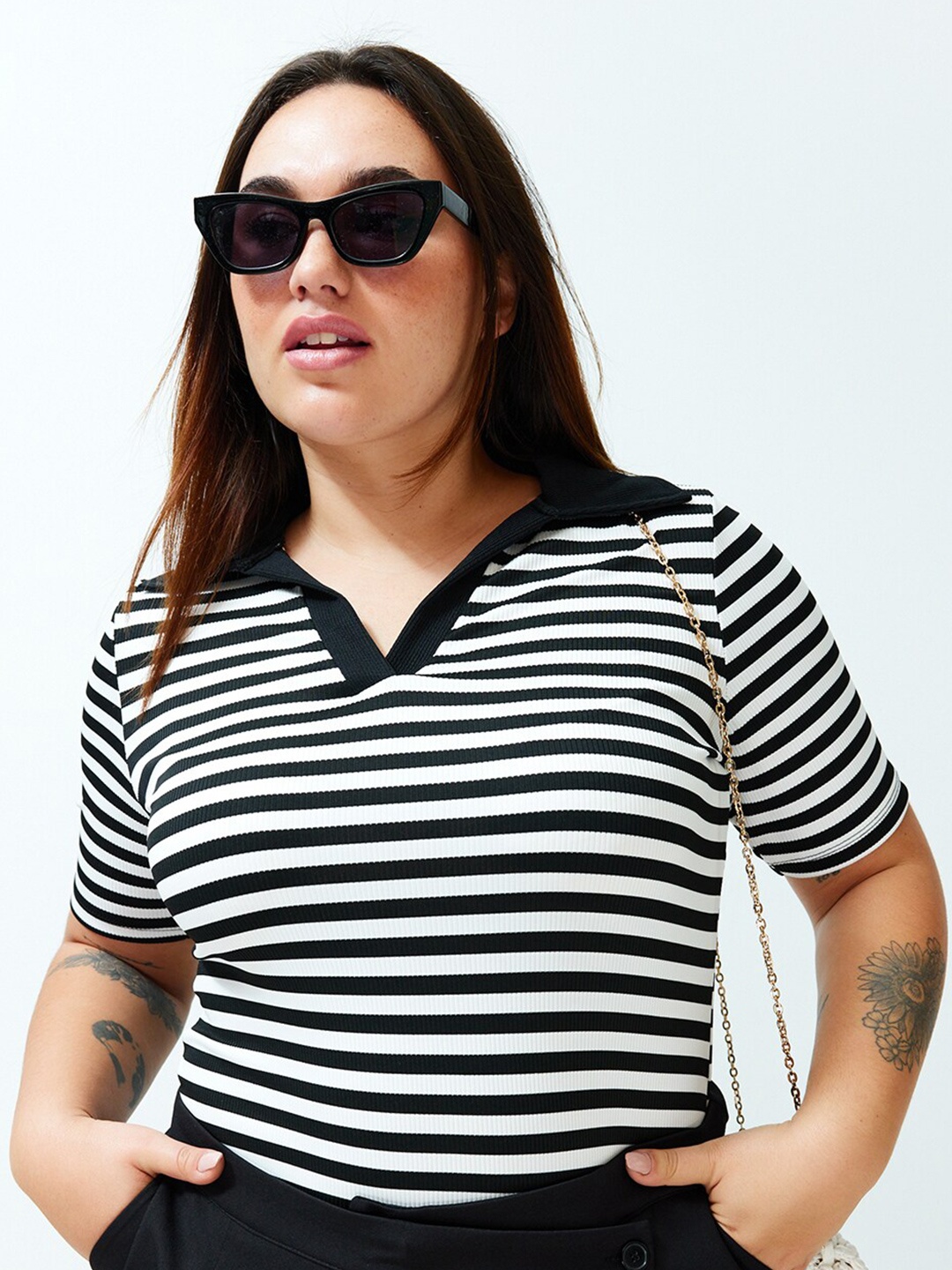 

Trendyol Horizontal Stripes Boxy Top, Black