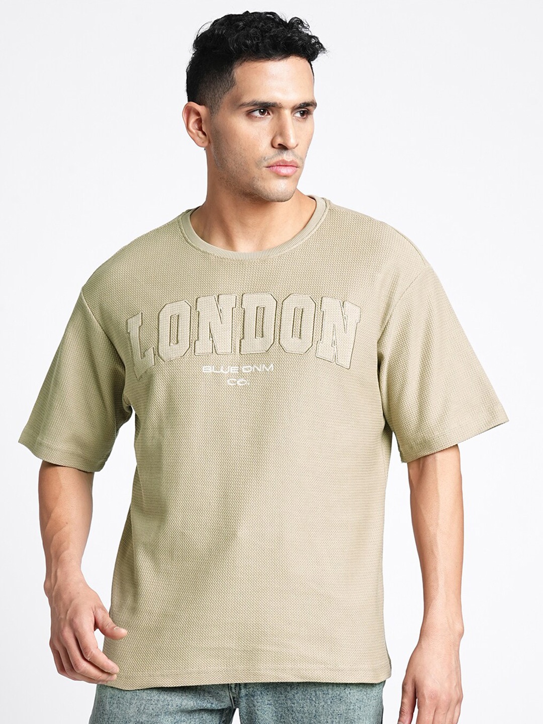 

Blue Buddha Round Neck Typography Printed Cotton T-shirt, Green