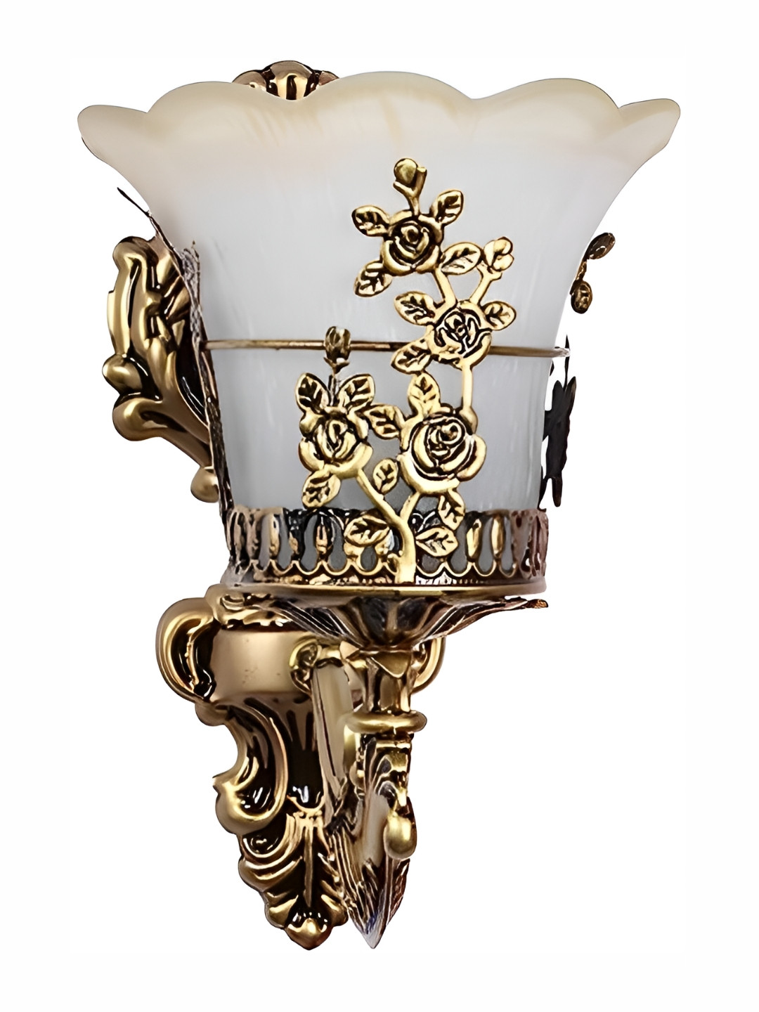 

Whiteray Gold-Toned & White Textured Metal Abstract Shaped Traditional Wall Lamp