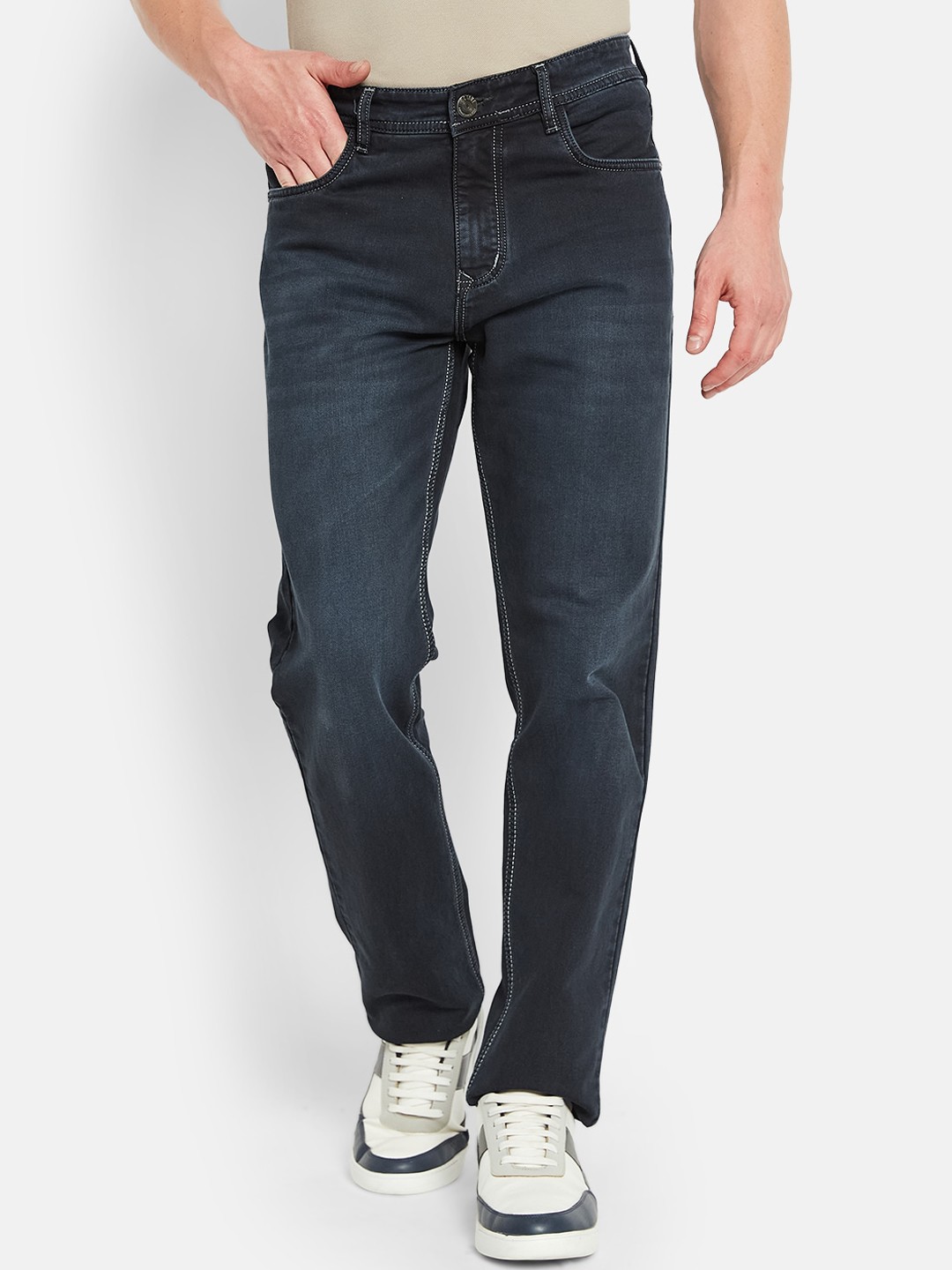 

Octave Men Mid-Rise Clean Look Light Fade Cotton Jeans, Grey