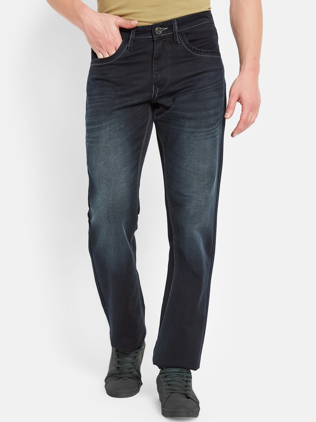

Octave Men Straight Fit Clean Look Light Fade Cotton Jeans, Navy blue