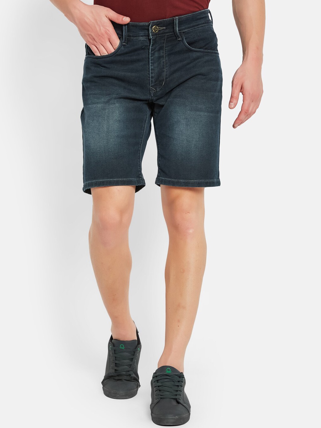 

Octave Men Washed Cotton Denim Shorts, Navy blue