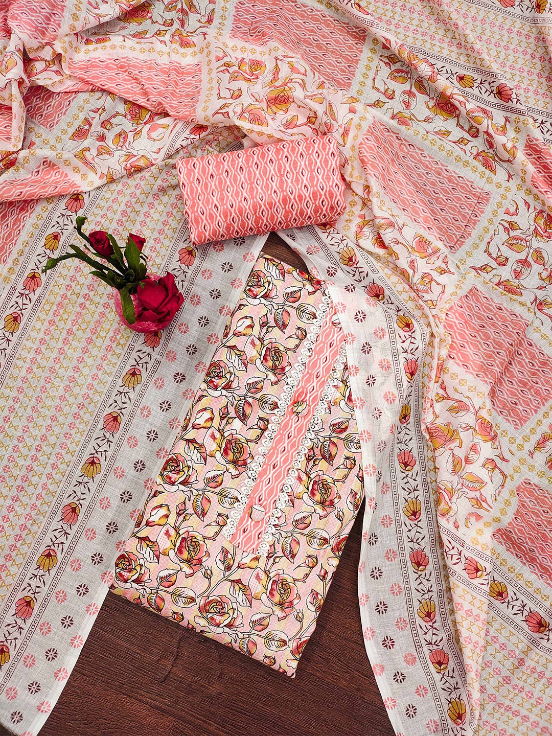 

KALINI Floral Printed Unstitched Dress Material, White