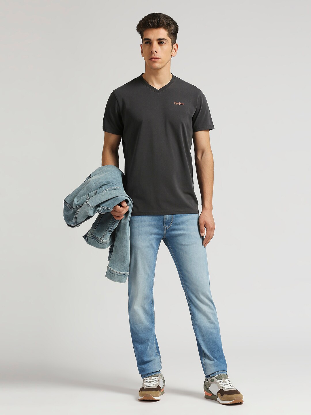 

Pepe Jeans V-Neck Short Sleeves Cotton T-shirt, Charcoal