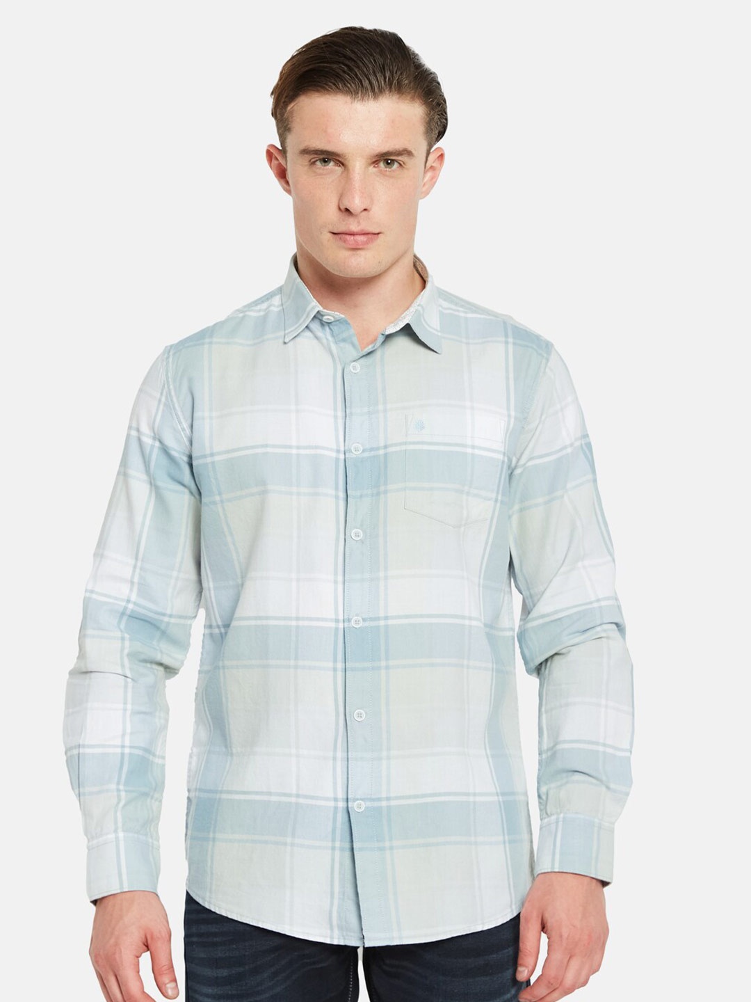 

METTLE Tartan Checked Cotton Casual Shirt, Blue