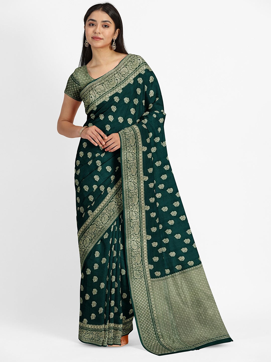 

Muskan Fashion Ethnic Motifs Zari Pure Georgette Banarasi Saree, Green
