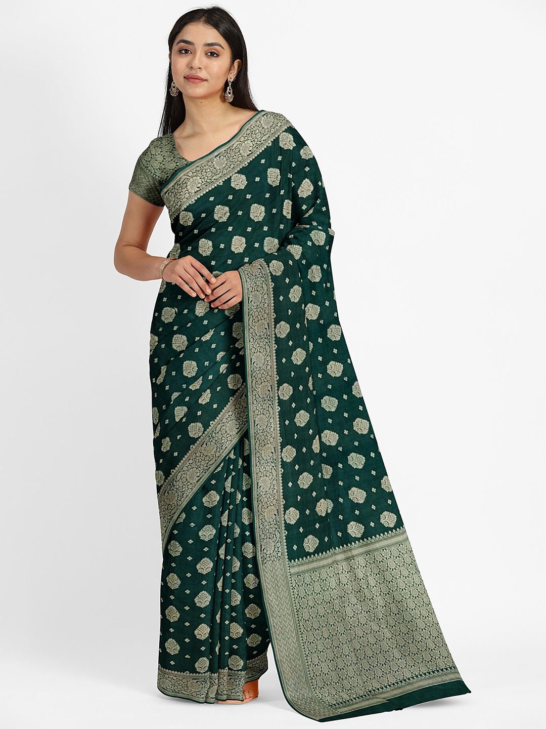 

Muskan Fashion Woven Design Zari Pure Georgette Banarasi Saree, Green