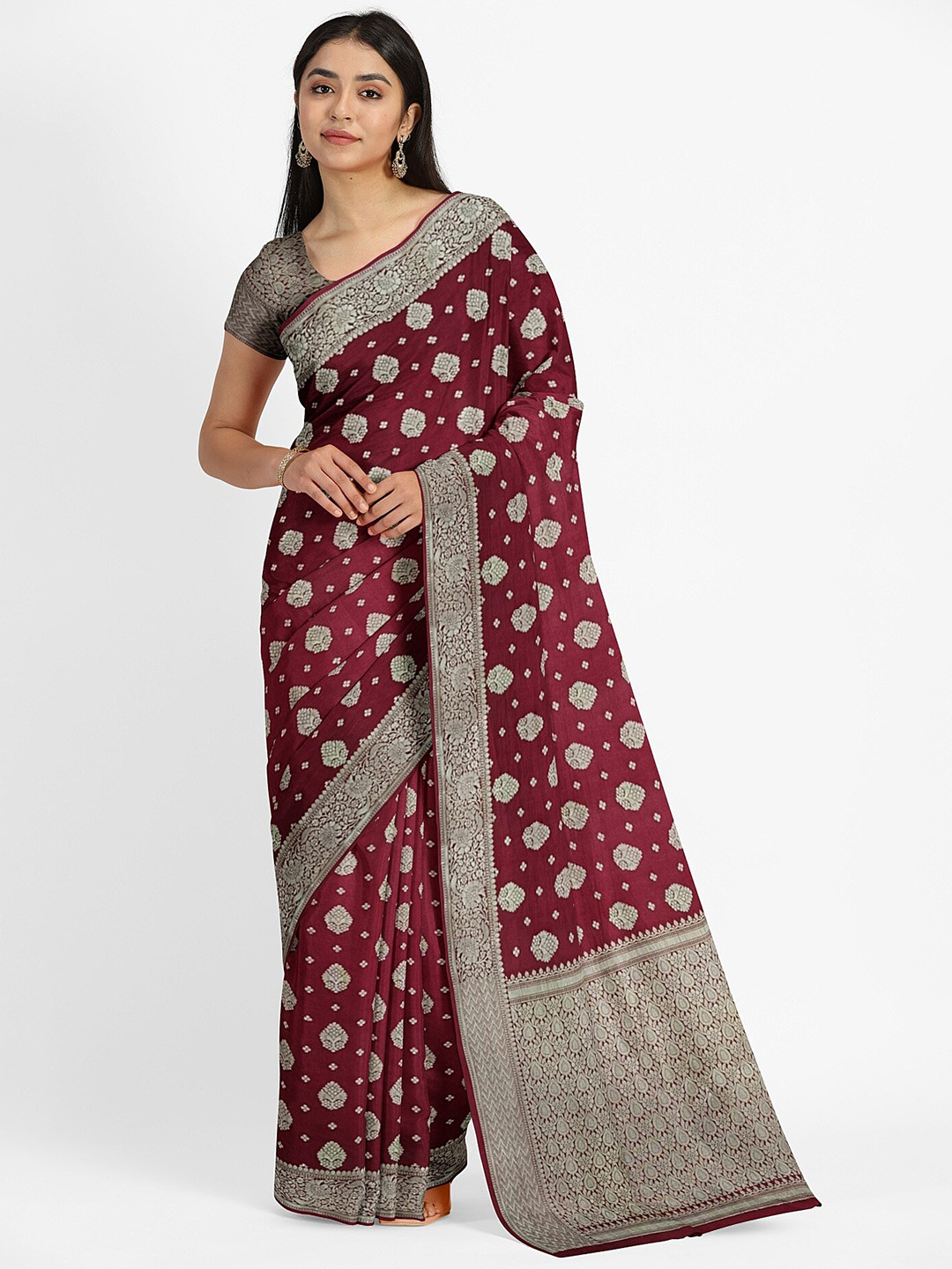 

Muskan Fashion Woven Design Zari Pure Georgette Banarasi Saree, Maroon