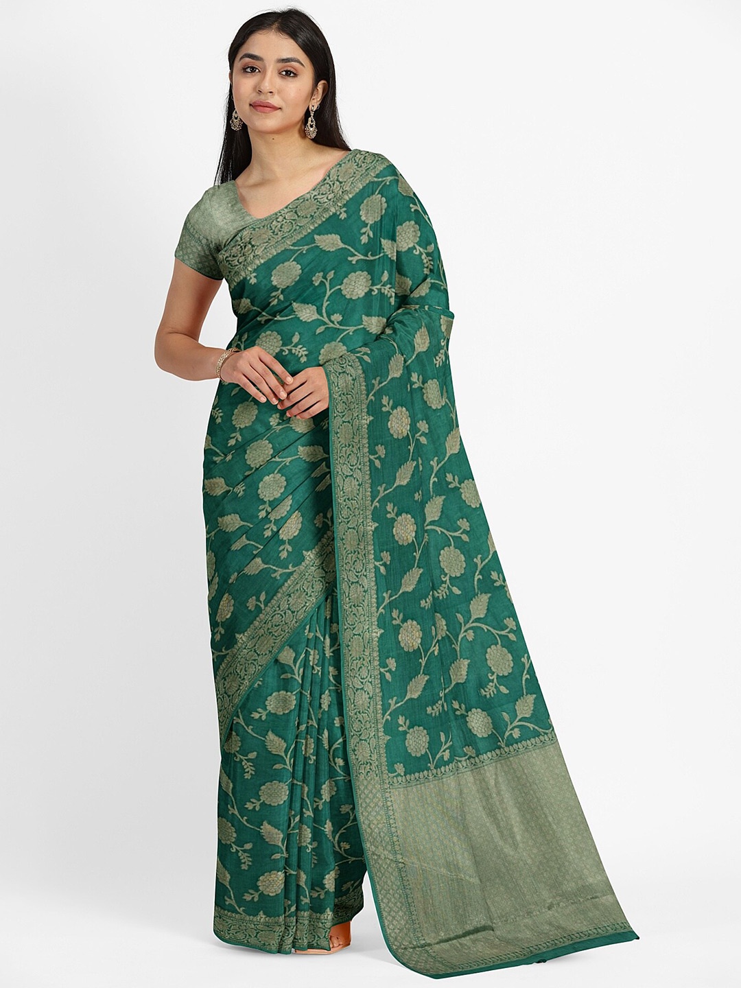 

Muskan Fashion Ethnic Motifs Zari Pure Georgette Banarasi Saree, Sea green