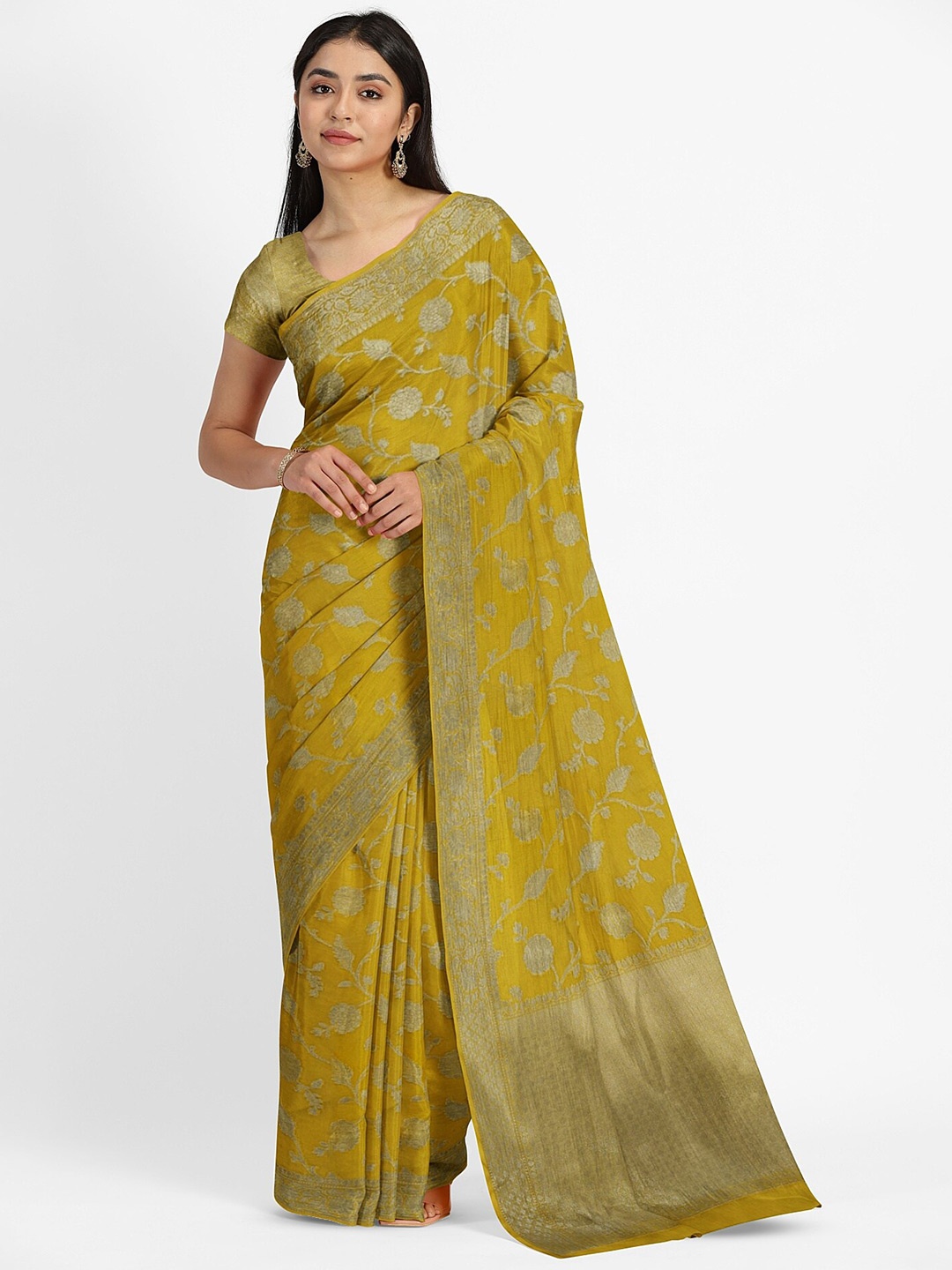

Muskan Fashion Woven Design Zari Pure Georgette Banarasi Saree, Gold