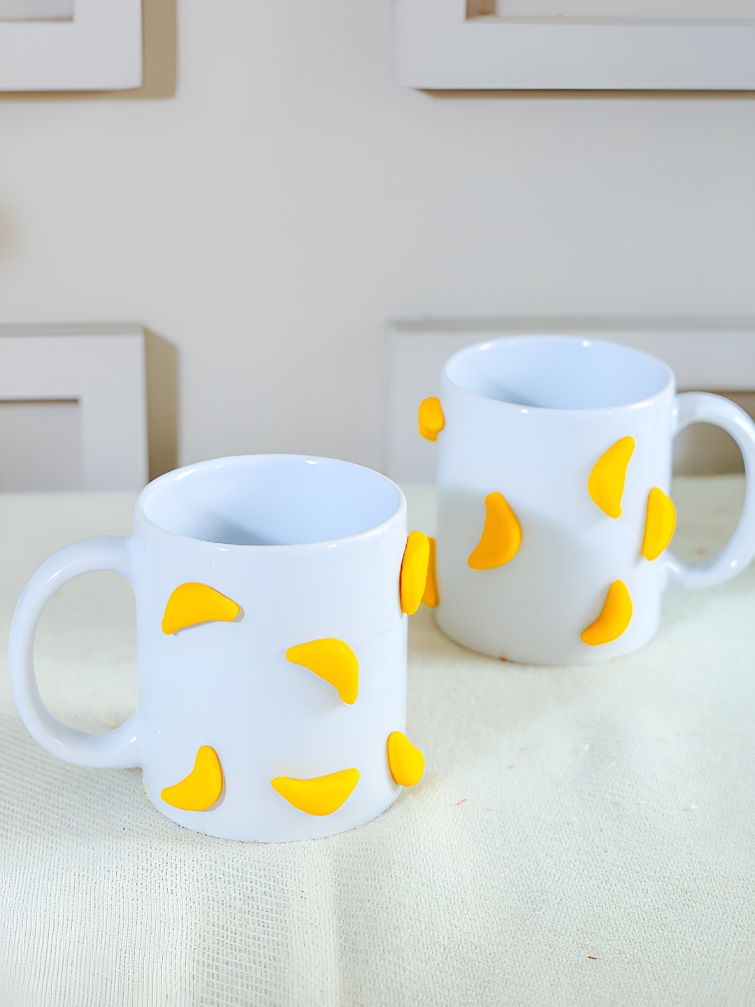 

ArteCasa White & Yellow 2 Pieces Banana Burst Ceramic Mugs 200 ml Each