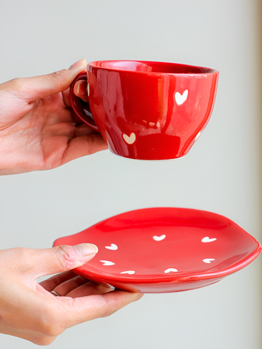 

ArteCasa Red & White Ceramic Glossy Cup & Saucer Tea Set 200ml