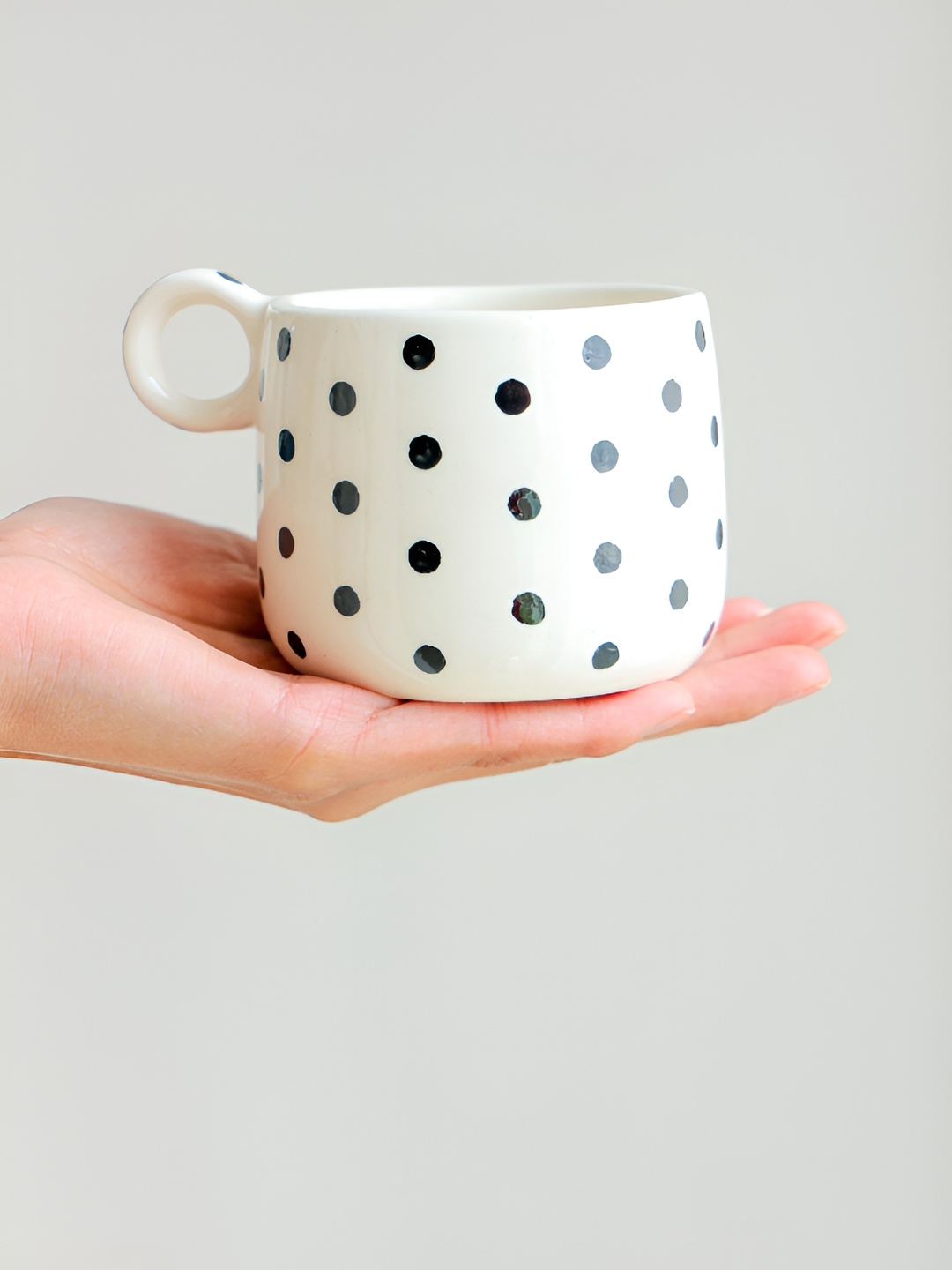 

ArteCasa White & Black 2Pcs Polka Dots Printed Ceramic Glossy Mugs 300ml Each