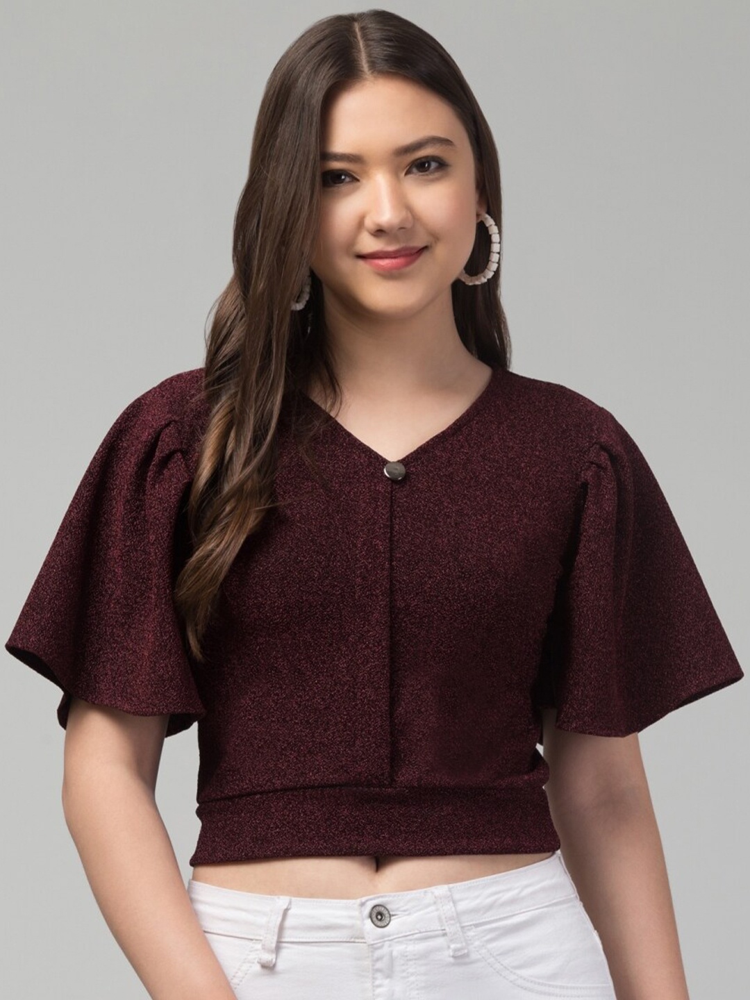 

Vastrasky Global V-Neck Crop Top, Brown