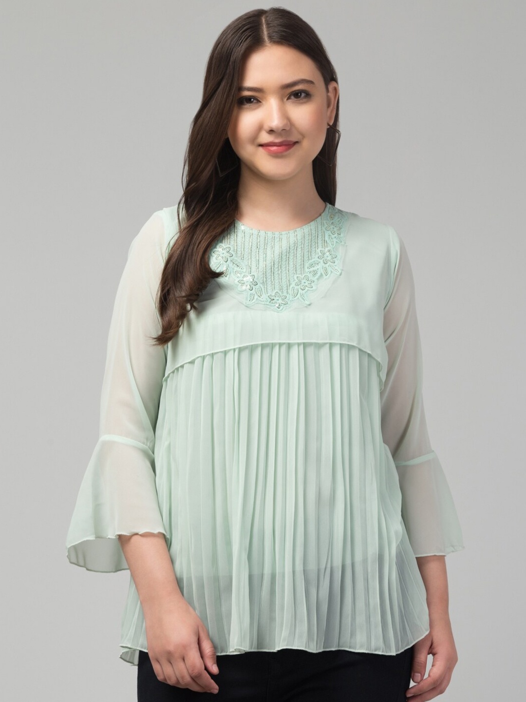 

Vastrasky Global Self Design Bell Sleeves Top, Turquoise blue