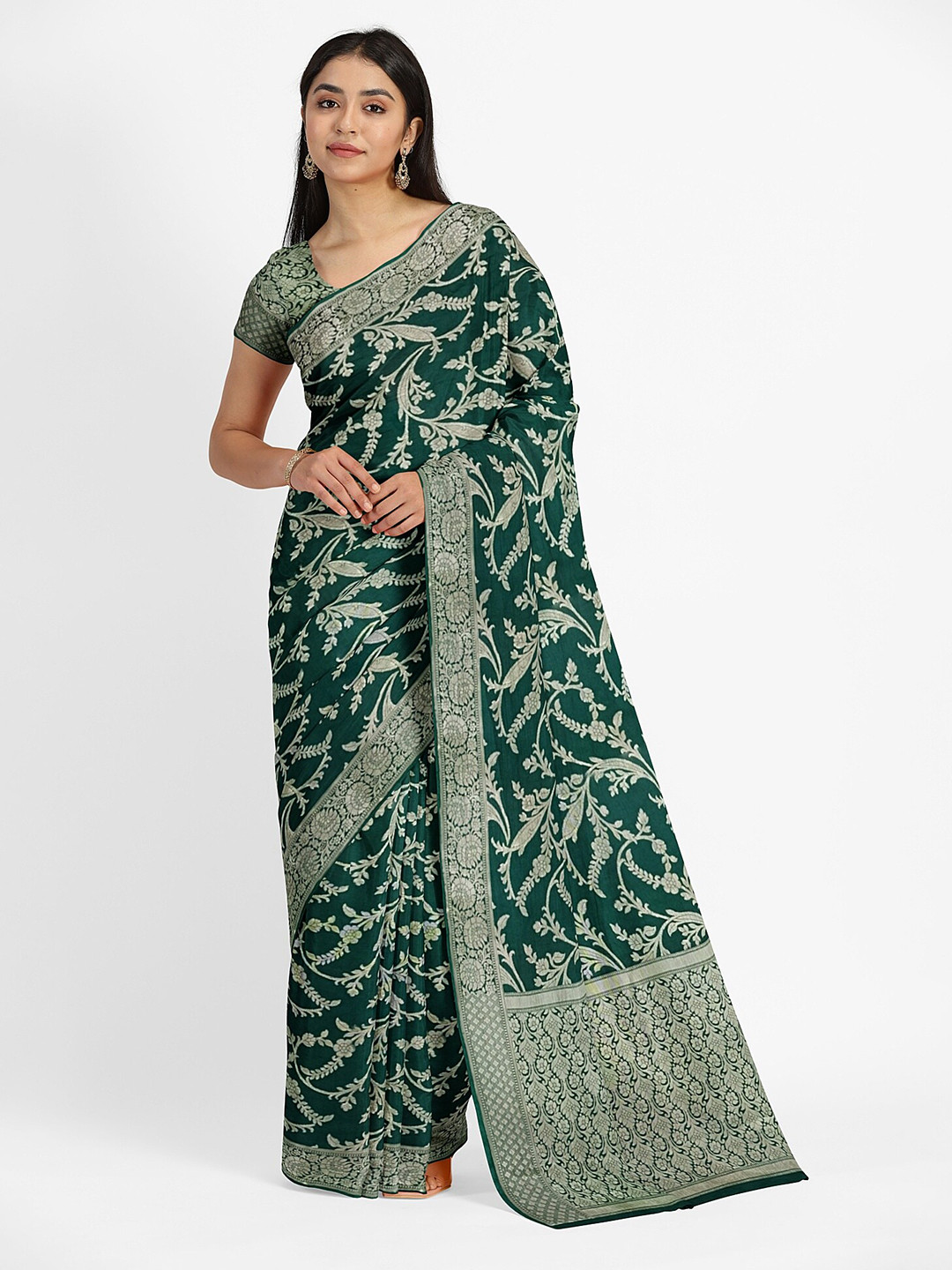

Muskan Fashion Ethnic Motifs Zari Pure Georgette Banarasi Saree, Green