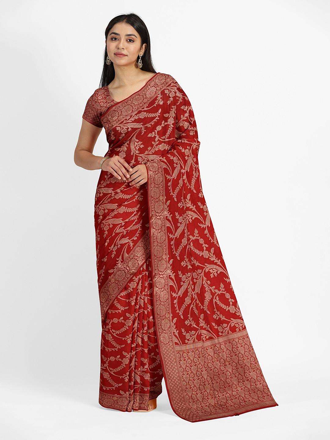 

Muskan Fashion Woven Design Zari Pure Georgette Banarasi Saree, Red