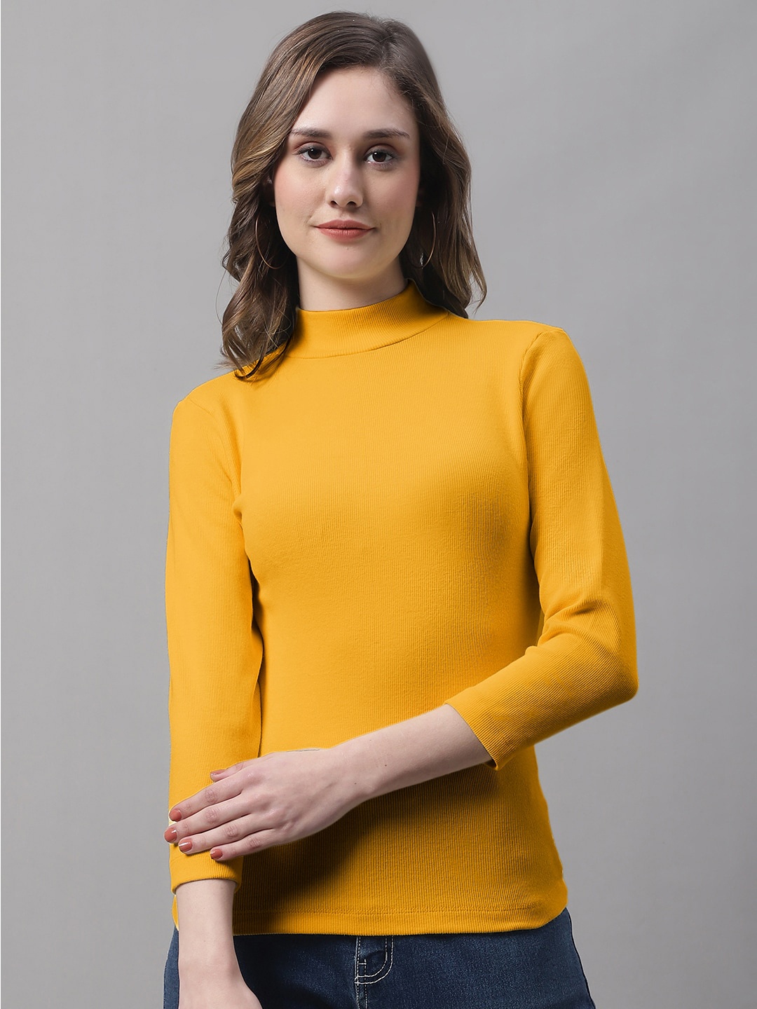 

FBAR High Neck Fitted Top, Mustard