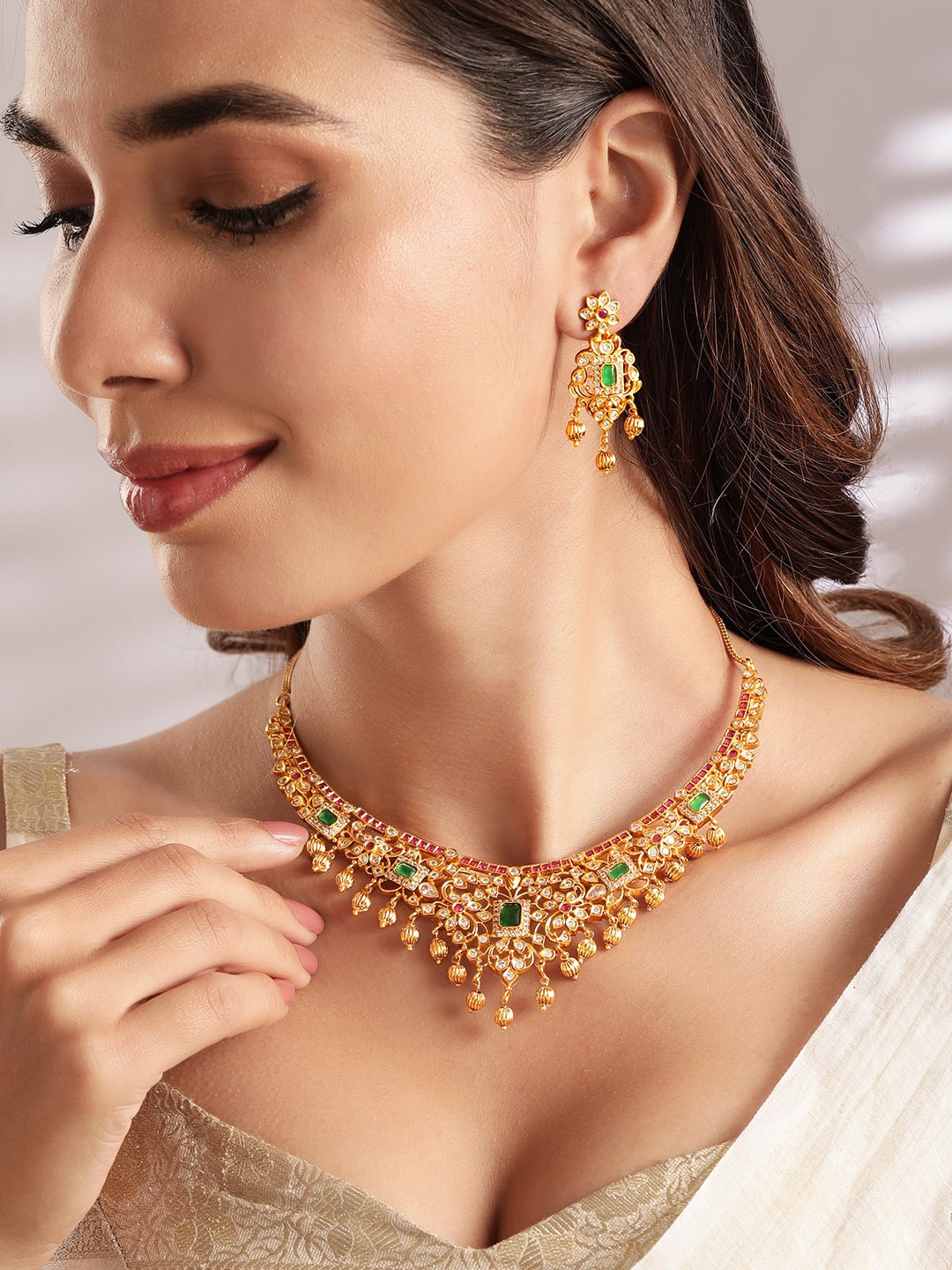 

Rubans Gold-Plated CZ Studded Jewellery Set