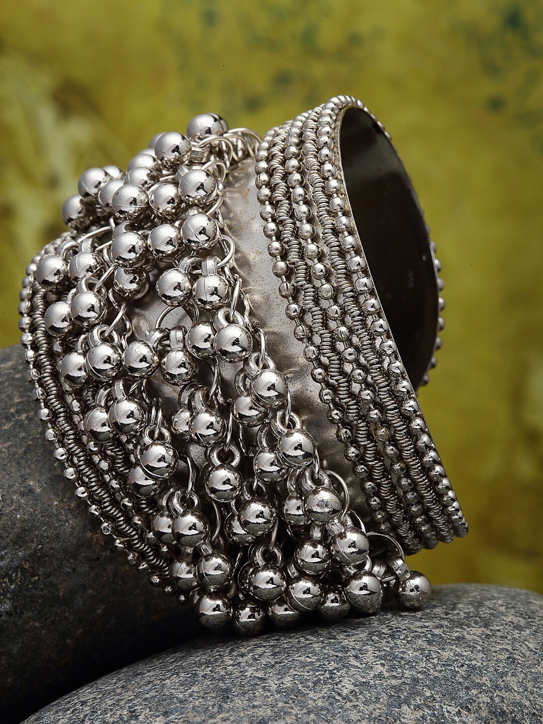

CHUI MUI Silver-Plated Ghungroo Beaded Cuff Bracelet