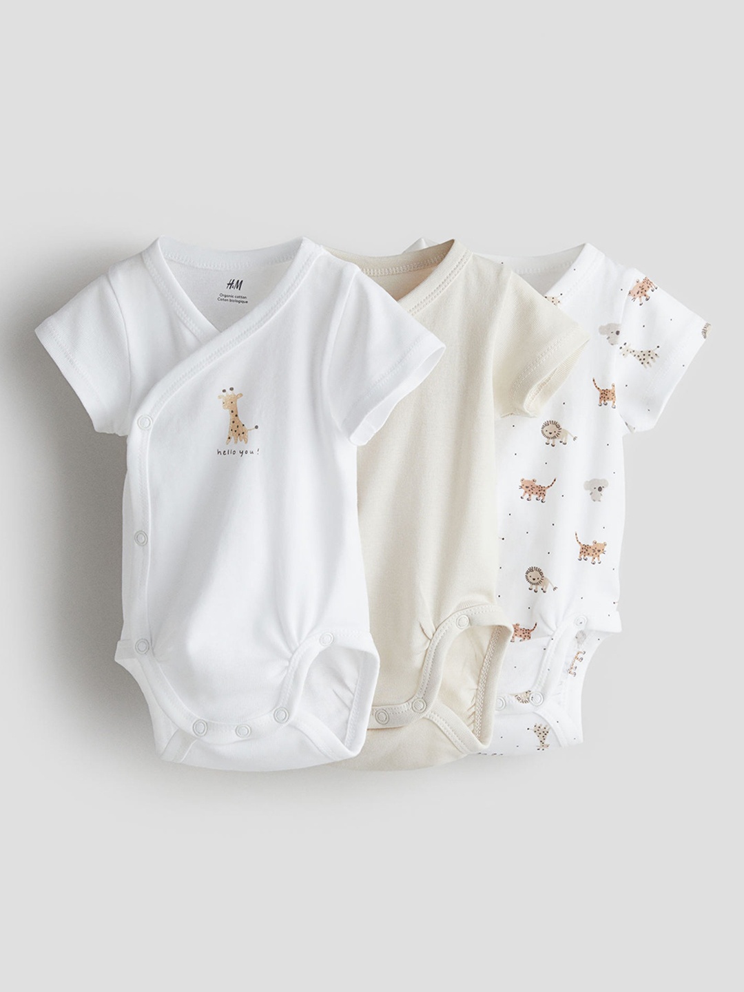 

H&M Infant Boys Cotton 3-Pack Wrapover Bodysuits, White