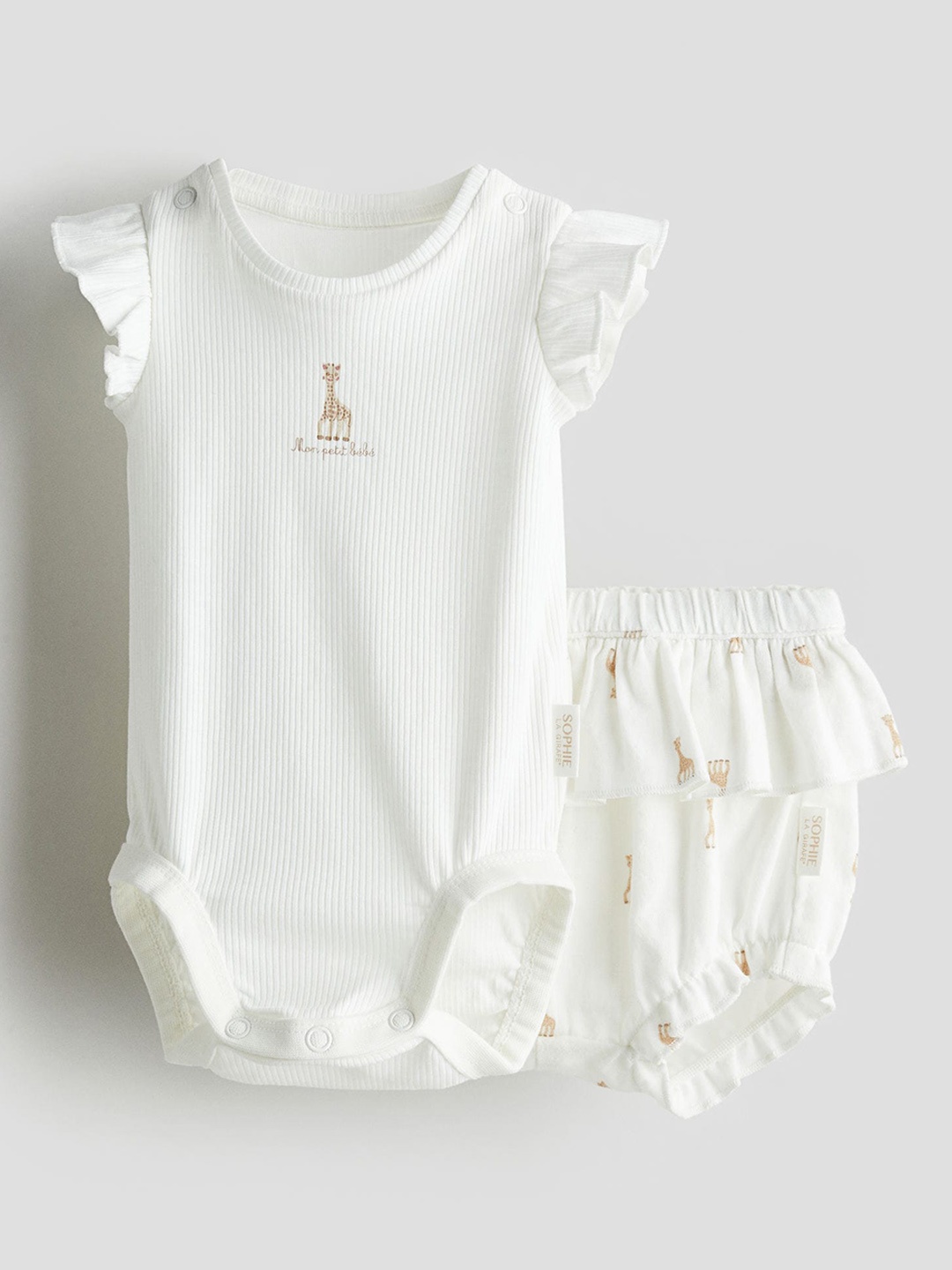 

H&M Infant Girls Pure Cotton 2-Piece Bodysuit And Bloomers Set, White