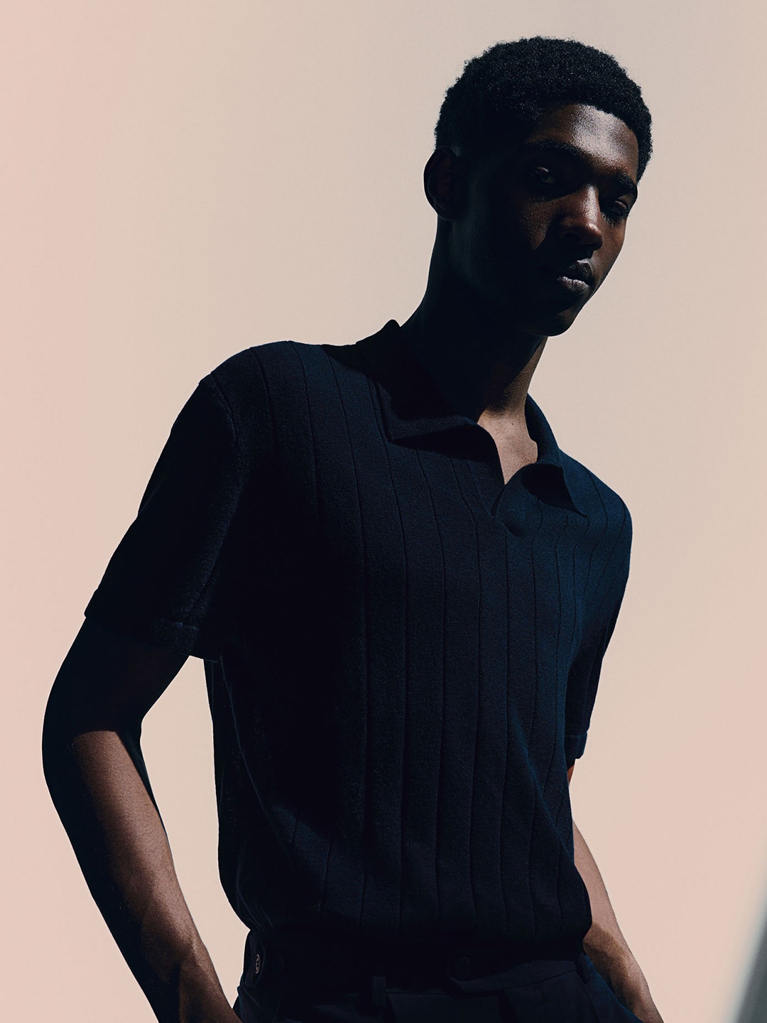 

H&M Regular Fit Rib-Knit Polo Shirt, Blue