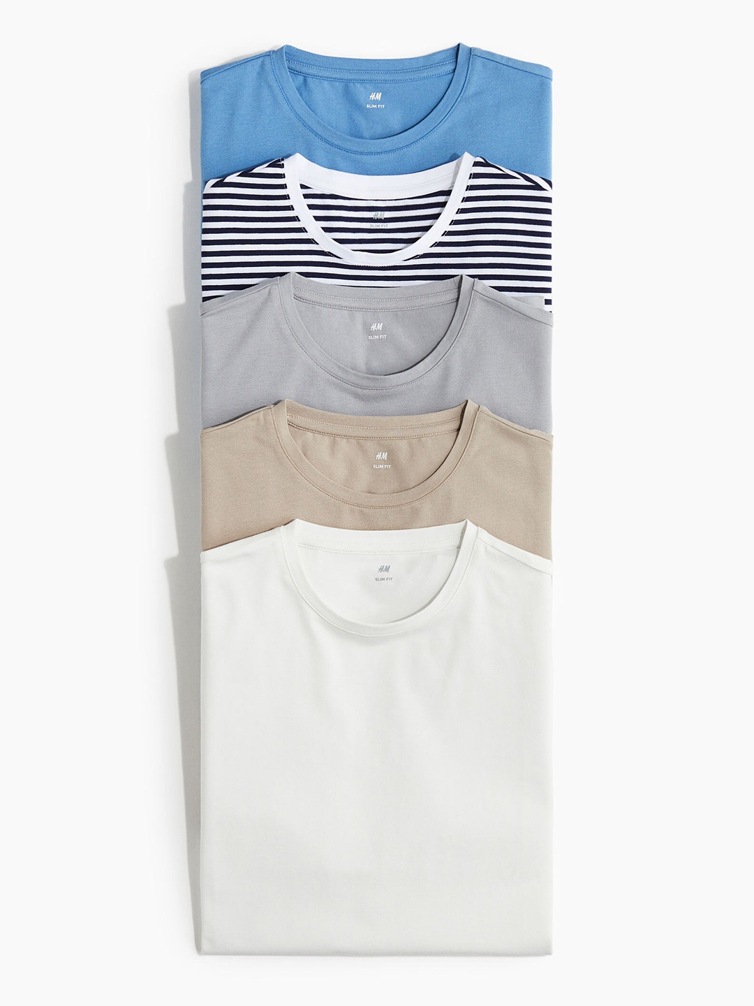 

H&M Men 5-Pack Slim Fit T-shirts, Blue