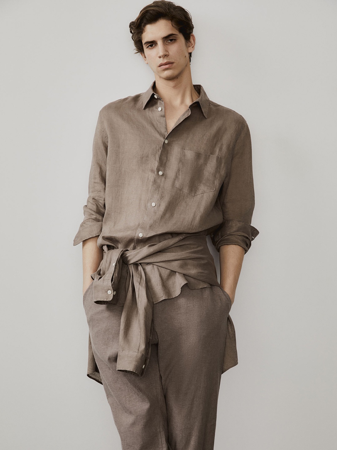 

H&M Regular Fit Linen Shirt, Beige