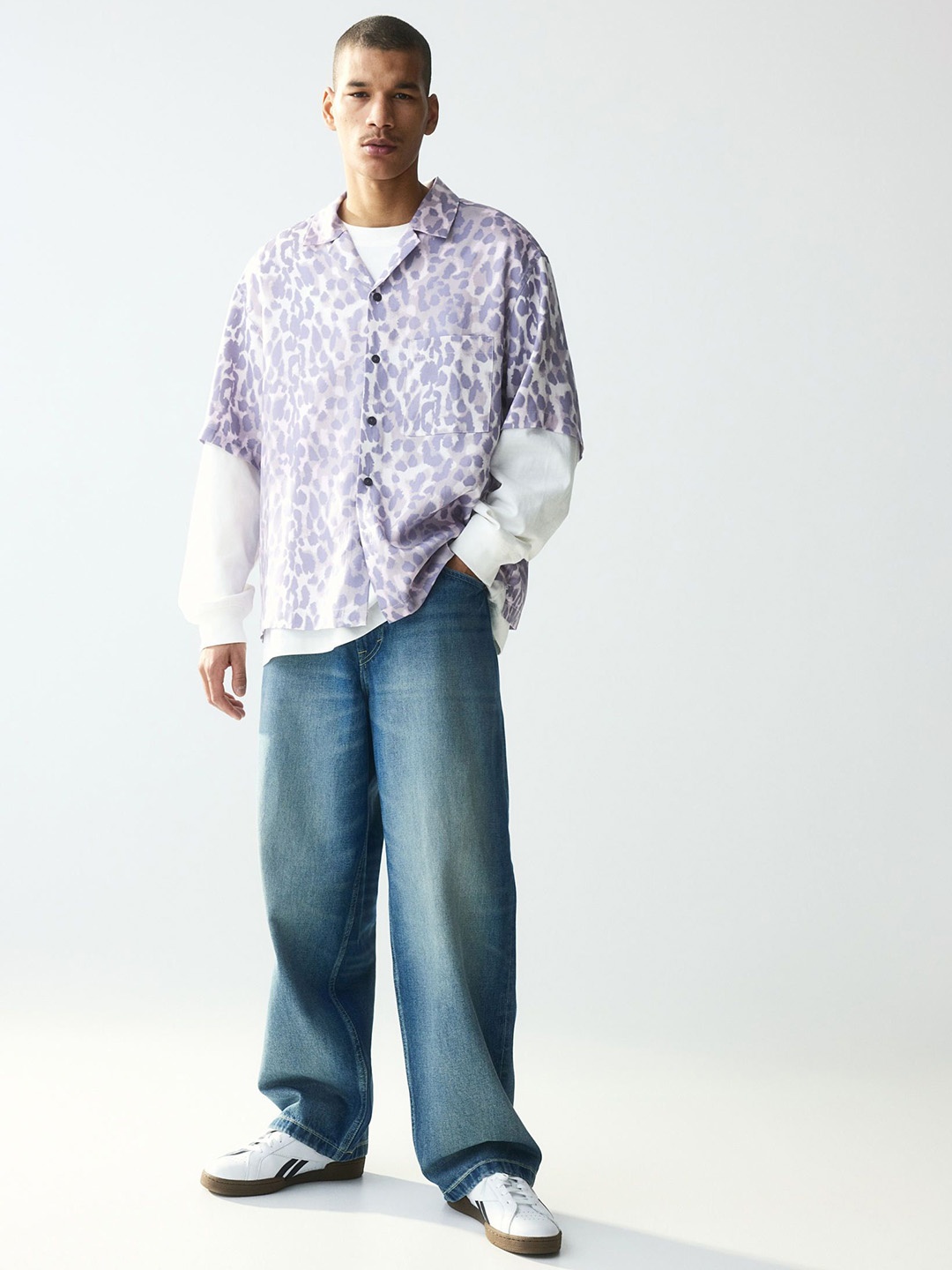 H&M Loose Fit Lyocell Resort Shirt, Purple