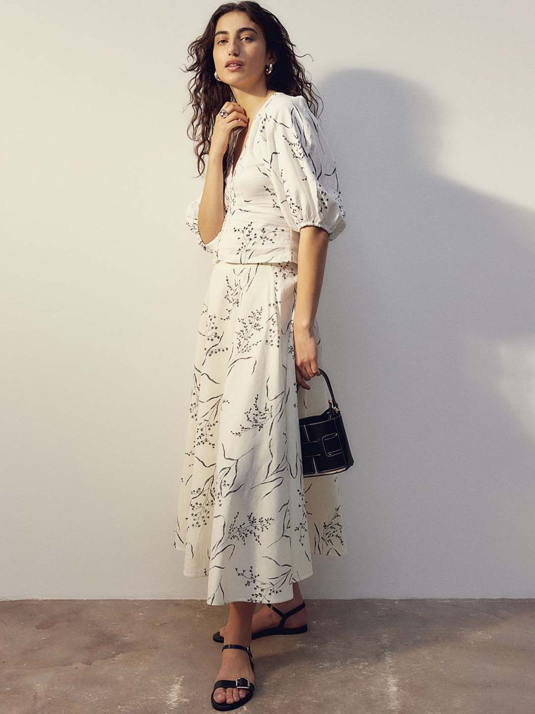 

H&M Linen-Blend Circular Skirt, White