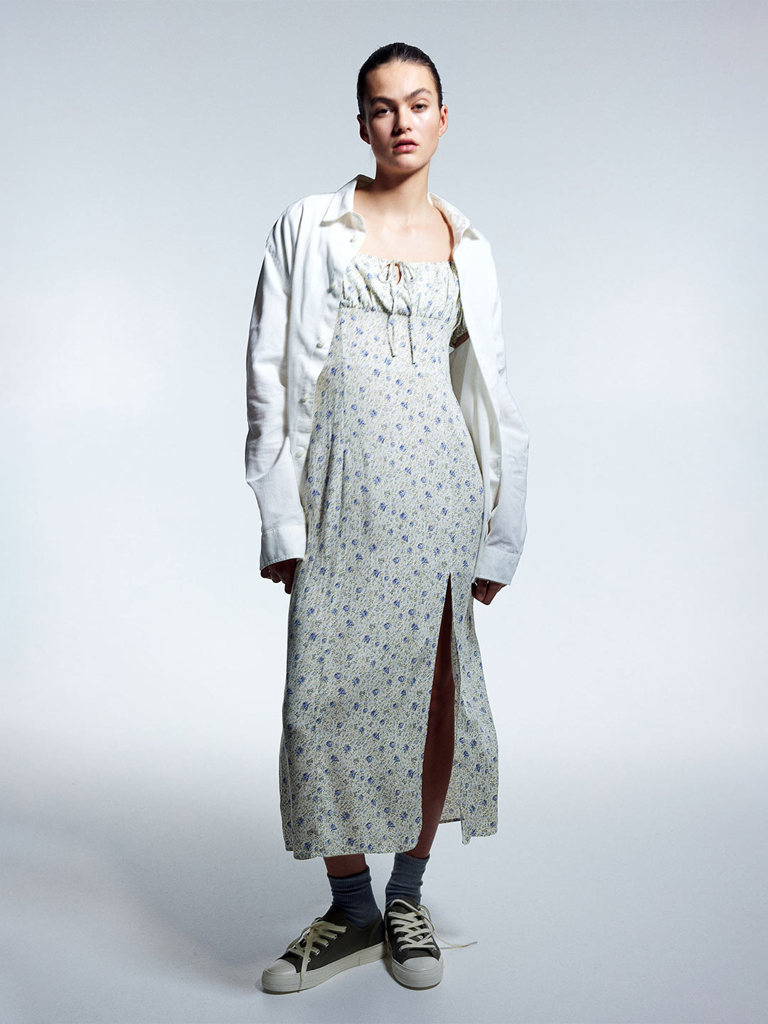 

H&M Puff-Sleeved Midi Dress, Off white