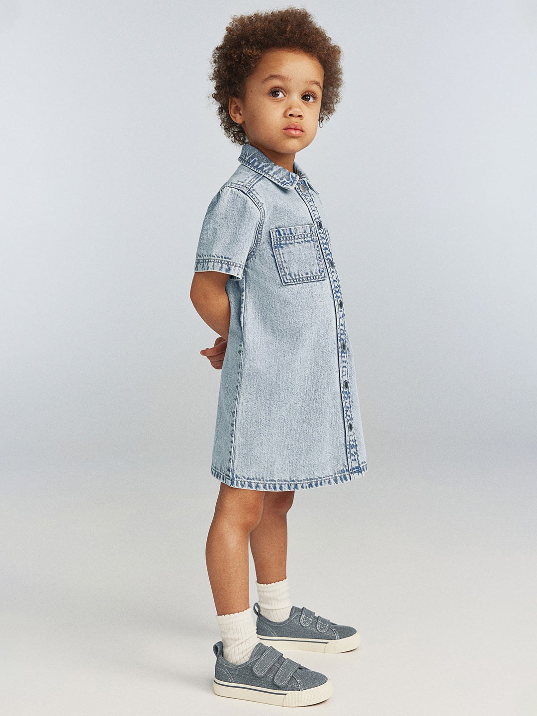 

H&M Girls Pure Cotton A-Line Denim Shirt Dress, Blue