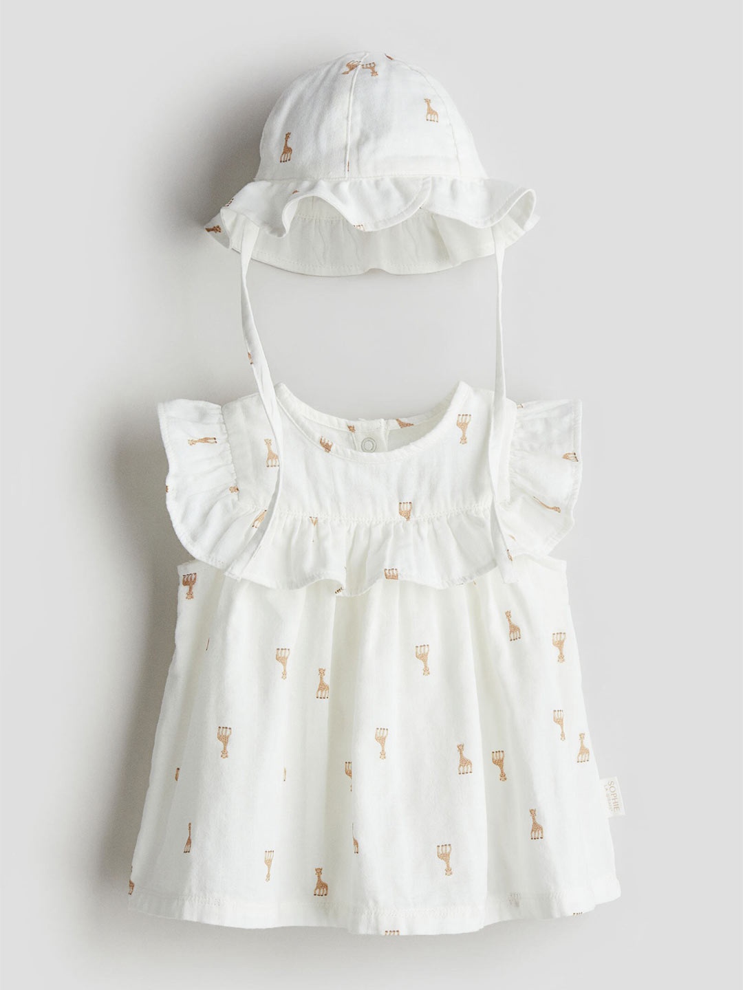 

H&M Girls Pack of 2 Pure Cotton Bodysuit Dress & Sun Hat Set, White