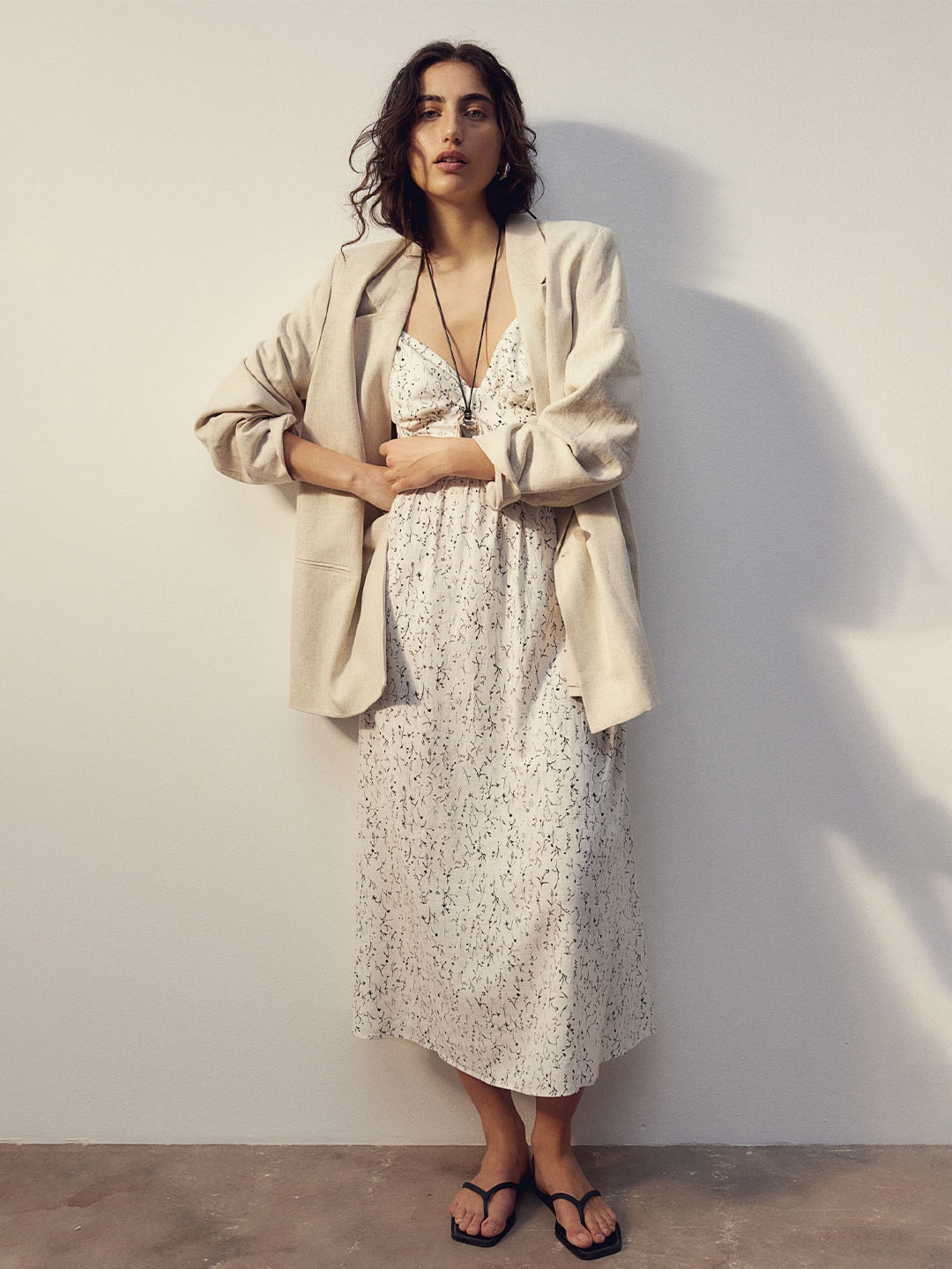 

H&M Linen-Blend Strappy Dress, Off white
