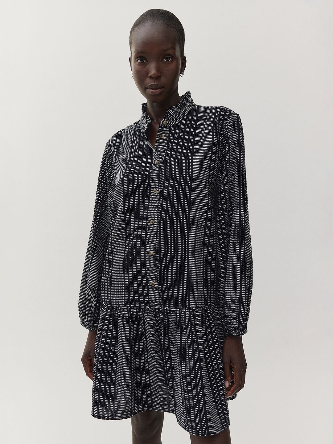 

H&M Pure Cotton Frilled-Collar Dress, Black